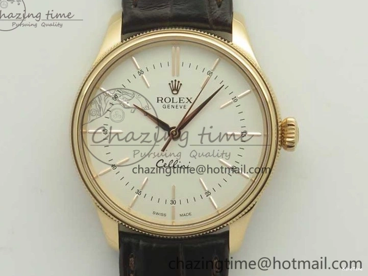 MiroTime 0123 Cellini Time 50509 RG MKF Best Edition White Dial Sticks Marker on Brown Leather Strap A3132 V SoftTouch 3405